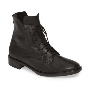 $450 PAUL GREEN Bernadette Moto Boot COMBAT LACE UP BLACK LEATHER 8 (TPO7)